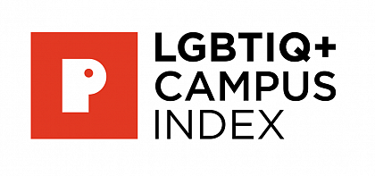 Icon: LGBTIQ+ Ranking
[Image description: on a white background it says "LGBTIQ+ Campus Index" in black letters, to the left is a red square with a white "P" inside.]